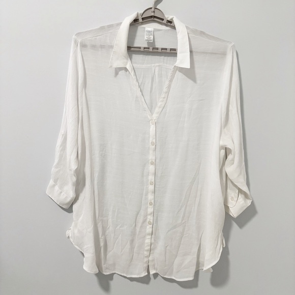 Time and Tru Tops - Time and‎ Tru Collared Button-Up Blouse Womens 3X White Lightweight Vacation